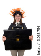 Funny businesswoman in business concept on white. Стоковое фото, фотограф Elnur / Фотобанк Лори