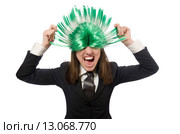 Funny businesswoman in business concept on white. Стоковое фото, фотограф Elnur / Фотобанк Лори