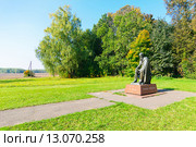 Село Даровое. Памятник Достоевскому на фоне леса и поля (2015 год). Редакционное фото, фотограф Зобков Юрий / Фотобанк Лори
