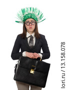 Funny businesswoman in business concept on white. Стоковое фото, фотограф Elnur / Фотобанк Лори