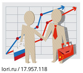 Бизнесмены России и Китая жмут друг другу руки. Стоковая иллюстрация, иллюстратор Алексей Григорьев / Фотобанк Лори