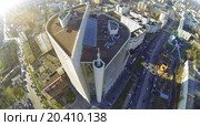 MOSCOW, RUSSIA - NOV 09, 2013: (view from unmanned quadrocopter) Roof of Business Centre Preo-8. Height of twenty-eight-storey building Preo-8 is 106 m. Редакционное фото, фотограф Losevsky Pavel / Фотобанк Лори