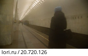 Поезд отправляется на станции метро Кузнецкий мост. Легкая дымка в метро (2015 год). Редакционное видео, видеограф Володина Ольга / Фотобанк Лори