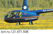 Посадка вертолета Robinson R-44 (2016 год). Редакционное видео, видеограф Mikhail Erguine / Фотобанк Лори
