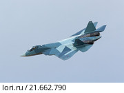 Международный авиационно-космический салон МАКС-2015. Перспективный авиационный комплекс фронтовой авиации ПАК ФА, Т-50 - многоцелевой истребитель пятого поколения. Редакционное фото, фотограф Игорь Долгов / Фотобанк Лори