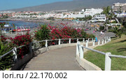 Спуск к пляжу Торвискас (Torviscas) в городе Коста Адехе (Costa Adeje). Тенерифе, Канарские острова, Испания (2016 год). Редакционное видео, видеограф Кекяляйнен Андрей / Фотобанк Лори