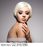 Woman's face with fashion black makeup of eye and long black eyelashes. Стоковое фото, фотограф Валуа Виталий / Фотобанк Лори