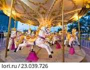 Merry go round horses with nobody, wide lens. Стоковое фото, фотограф Александр Подшивалов / Фотобанк Лори