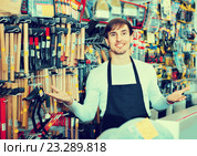 Professional friendly salesman working and smiling. Стоковое фото, фотограф Яков Филимонов / Фотобанк Лори