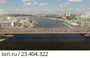 Отдаление от вантового моста. Большой Обуховский мост. Река Нева, Санкт-Петербург. Ускорение воспроизведения в середине ролика (2016 год). Стоковое видео, видеограф Кекяляйнен Андрей / Фотобанк Лори