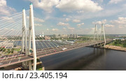 Большой Обуховский вантовый мост через реку Неву с кольцевой автомобильной дорогой. Санкт-Петербург (2016 год). Стоковое видео, видеограф Кекяляйнен Андрей / Фотобанк Лори