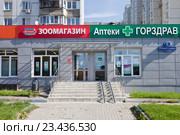 Зоомагазин "Бетховен" и аптека "Горздрав" (2016 год). Редакционное фото, фотограф Victoria Demidova / Фотобанк Лори