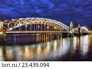 Большеохтинский мост (мост Петра Великого). Санкт-Петербург, Россия (2016 год). Редакционное фото, фотограф Игорь Долгов / Фотобанк Лори