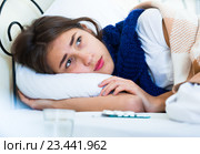 Portrait of miserable girl wth flu at home. Стоковое фото, фотограф Яков Филимонов / Фотобанк Лори