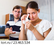 Man trying stop quarrelling with wife. Стоковое фото, фотограф Яков Филимонов / Фотобанк Лори