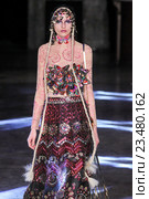 PARIS, FRANCE - OCTOBER 01: A model walks the runway during the Manish Arora show as part of the Paris Fashion Week Womenswear Spring/Summer 2016 on October 1, 2015 in Paris, France. Редакционное фото, фотограф Anton Oparin / Фотобанк Лори