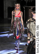 PARIS, FRANCE - OCTOBER 01: A model walks the runway during the Manish Arora show as part of the Paris Fashion Week Womenswear Spring/Summer 2016 on October 1, 2015 in Paris, France. Редакционное фото, фотограф Anton Oparin / Фотобанк Лори