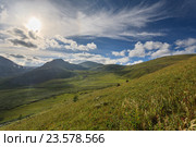 Алтай. Усть-Коксинский район. Солнце над горами и облака. Стоковое фото, фотограф Владимир Панкевич / Фотобанк Лори