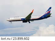 Заходящий на посадку в аэропорту Пулково самолет Boeing 737-8LJ "М. Щепкин" (VQ-BWE) компании Аэрофлот (2016 год). Редакционное фото, фотограф Виктор Карасев / Фотобанк Лори