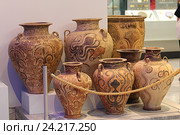 Минойская керамика. Археологический музей, Ираклион. Крит, Греция (2016 год). Стоковое фото, фотограф Алексей Сварцов / Фотобанк Лори