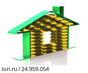 Sign Home and gold bars (3d illustration) Стоковая иллюстрация, иллюстратор Федин Константин / Фотобанк Лори