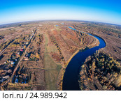 Вид с воздуха на реку Молога, рядом с деревней Кузнецы. Стоковое фото, фотограф Илья Якунин / Фотобанк Лори
