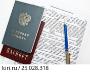 Трудовой договор с паспортом и трудовой книжкой. Стоковое фото, фотограф Элина Гаревская / Фотобанк Лори