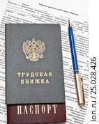 Трудовой договор с паспортом и трудовой книжкой. Стоковое фото, фотограф Элина Гаревская / Фотобанк Лори