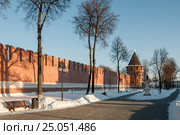 Город Тула. Кремлёвский парк  с видом на Никитскую башню Тульского кремля зимним днём (2017 год). Редакционное фото, фотограф Игорь Низов / Фотобанк Лори