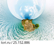 The stereographic projection panorama rock above the water Baikal Sea. Стоковое фото, фотограф Zakirov Aleksey / Фотобанк Лори