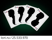 Edward Snowden asylum in Russia is on the playing card. silhouette profile. Стоковая иллюстрация, иллюстратор LVV / Фотобанк Лори