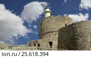 Rhodes Tower of St. Nicholas, Greece (time lapse) (2017 год). Стоковое видео, видеограф Владимир Журавлев / Фотобанк Лори
