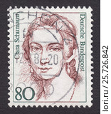 Клара Жозефина Вик Шуман (Clara Josephine Wieck Schumann)-немецкая пианистка, композитор и педагог. Почтовая марка Германии 1986 года. Стоковая иллюстрация, иллюстратор александр афанасьев / Фотобанк Лори