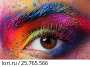 Close up view of female eye with bright multicolored fashion makeup. Стоковое фото, фотограф Людмила Дутко / Фотобанк Лори