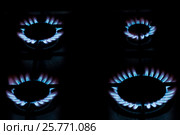 Четыре включенные газовые конфорки. Стоковое фото, фотограф Евгений Кашпирев / Фотобанк Лори