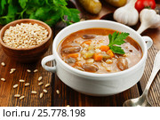 Рассольник с куриными потрохами и перловой крупой. Стоковое фото, фотограф Надежда Мишкова / Фотобанк Лори