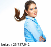 Business woman with motion long hair. Young model. Studio portr. Стоковое фото, фотограф sheftsoff / Фотобанк Лори