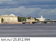 Санкт-Петербург. Дворцовый мост через Неву и Стрелка Васильевского острова (2016 год). Редакционное фото, фотограф A Челмодеев / Фотобанк Лори