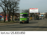 Маршрутное такси номер 12 (БАЗ 2215 "Дельфин"). Междугородный автовокзал - завод "Океан" (пр. Октябрьский, пр. Корабелов). Город Николаев, Украина, апрель 2013 года. Редакционное фото, фотограф Щеголева Ольга / Фотобанк Лори