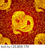 Playfu Gold Asian dragon fire pattern. Стоковая иллюстрация, иллюстратор Анастасия Некрасова / Фотобанк Лори