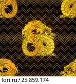 Strong Gold dragon simpless on black. Стоковая иллюстрация, иллюстратор Анастасия Некрасова / Фотобанк Лори