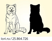 Sitting dog contour line on white. Стоковая иллюстрация, иллюстратор Анастасия Некрасова / Фотобанк Лори