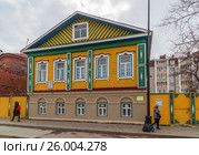 Kazan, Russia - March 28.2017. Mardzhani House in Staro-Tatar Sloboda, pedestrian street Kayum Nasiry. Редакционное фото, фотограф Володина Ольга / Фотобанк Лори