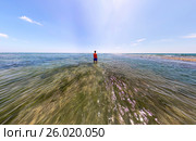 Stereographic wide-angle panorama a man stands in the sea. Стоковое фото, фотограф Zakirov Aleksey / Фотобанк Лори