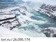 Iceland, Gullfoss or Golden Waterfall in winter (2017 год). Стоковое фото, фотограф EugeneSergeev / Фотобанк Лори