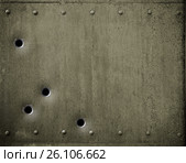 Green metal plate with bullet holes 3d illustration. Стоковая иллюстрация, иллюстратор Андрей Кузьмин / Фотобанк Лори
