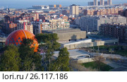 Panoramic view of Badalona and Sant Adria de besos. early in the morning Barcelona, Spain (2017 год). Стоковое видео, видеограф Яков Филимонов / Фотобанк Лори