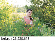 Beautiful Russian girl in thickets of tansy. Стоковое фото, фотограф Володина Ольга / Фотобанк Лори