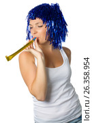 Happy girl with blue wig ready for party. Стоковое фото, фотограф Tatjana Romanova / Фотобанк Лори