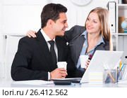 Sexual harassment between colleagues. Стоковое фото, фотограф Яков Филимонов / Фотобанк Лори